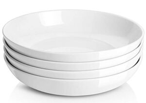 y yhy 9.75" large pasta bowls, 50 ounces big salad bowls, ceramic serving bowl set of 4, wide and shallow bowls set, microwave and dishwasher safe, white