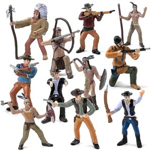 artcreativity cowboy and indian action figures, set of 12, free standing cowboys and indians toys with realistic details, western party decorations and cake toppers, western party favors for kids