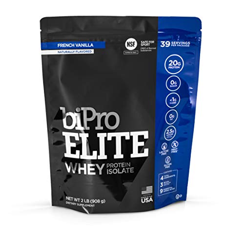 bipro elite 100% whey protein powder isolate for high intensity fitness, french vanilla, 2 pounds approved for sport, sugar free, suitable for lactose intolerance, gluten free