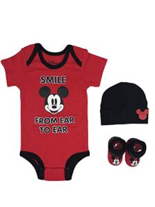 disney infant boys mickey mouse smile ear baby onesie 3 piece set in gift box size 0 6 months