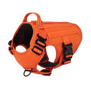 icefang tactical dog harness ,2x metal buckle,working dog molle vest with handle,no pulling front leash clip,hook and loop panel (large (pack of 1), reflective orange)