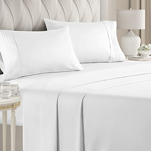 queen size sheet set breathable & cooling sheets hotel luxury bed sheets extra soft deep pockets easy fit 4 piece set wrinkle free comfy – white bed sheets queens sheets – 4 pc