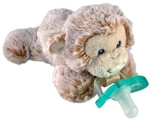 razbaby jollypop pacifier, holder w/ detachable baby pacifier, stuffed animal razbuddy, all ages 0m+, 100% medical grade usa made silicone pacifier, machine washable, textured & easy to hold – monkey