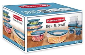 rubbermaid 26 piece flex & seal with leak proof lids, easy to find, snaps right on to the bases, blue