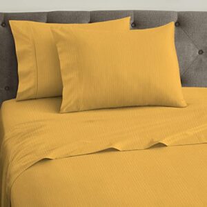 scott living jacquard cotton sateen king sheets 4 piece set | 1 flat sheet 1 fitted sheet 2 pillowcases | soft durable | modern geometric bedsheet | farmhouse bedding | ochre yellow sheets
