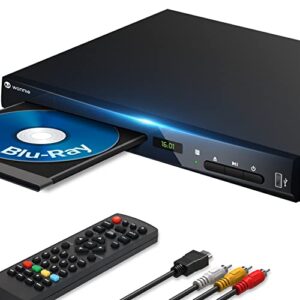 wonnie blu ray dvd player for tv, 1080p full hd home players with hdmi output, built in dolby atmos&ntsc/pal system, support region a/1blue ray dics, all region dvds, usb flash drive and last memory