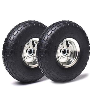 (2 pack) ar pro 10" heavy duty replacement tire and wheel 4.10/3.50 4" with 10" inner tube, 5/8" axle bore hole, 2.2" offset hub and double sealed bearings for hand trucks and gorilla cart