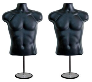 2 pack male mannequin torso with stand dress form tshirt display countertop hollow back body s m clothing sizes black