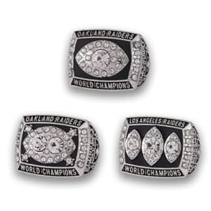3pcs championship rings set,football gifts compatible for raiders super bowl for men women,las vegas replica decorations,oakland memorabilia for office desk room party birthday merchandise supplies