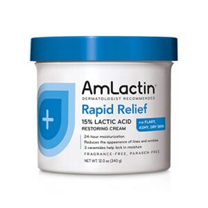 amlactin rapid relief restoring body cream – 12 oz tub – 2 in 1 exfoliator and moisturizer for dry skin with 15% lactic acid and ceramides for 24 hour moisturization