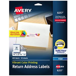 avery matte white return address label , sure feed technology, permanent adhesive, 3/4" x 2 1/4", 600 labels (8257)
