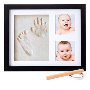 baby handprint kit | clay footprint keepsake kit, baby prints photo frame, infant picture frame, baby shower gifts for boy or girl, newborn keepsakes (black)