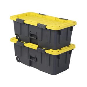 black & yellow tough box footlocker 20 gallon with wheels, indoor/outdoor, heavy duty (2 pack)