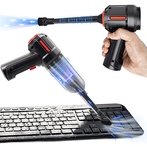 compressed air duster & mini vacuum keyboard cleaner 3 in 1, new generation canned air spray, portable electric air can, cordless blower computer cleaning kit