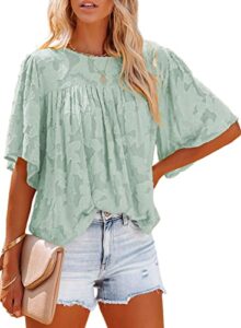 dokotoo women's lace patchwork babydoll plus size tops 3/4 bat sleeve fashion crewneck floral blouse casual loose summer peasant blouses green xx large