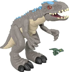 fisher price imaginext jurassic world indominus rex dinosaur toy with thrashing action and raptor dinosaur for preschool pretend play