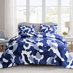 jillche bed camo comforter set queen size 3 pieces, stylish navy blue camouflage farmhouse bedding set, unique neutral army bed set, all season kids' bedding sets & collections, best gift