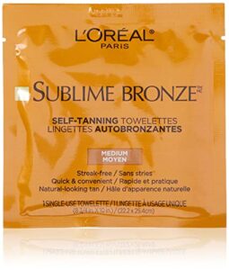 l'oreal paris skincare sublime bronze self tanning towelettes, streak free, natural looking tan, 6 ct.