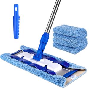 mr.siga professional microfiber mop for hardwood, laminate, tile floor cleaning, stainless steel handle 3 reusable flat mop pads and 1 dirt removal scrubber included
