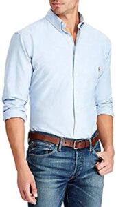 polo ralph lauren mens classic fit oxford longsleeve buttondown shirt (light blue, large)