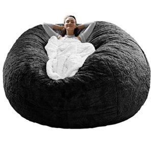 rainbean bean bag chair cover(it was only a cover, not a full bean bag) chair cushion, big round soft fluffy pv velvet sofa bed cover, living room furniture, lazy sofa bed cover,5ft black