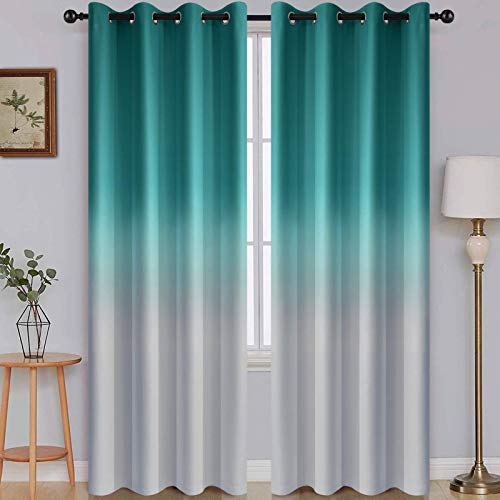 simplehome ombre room darkening curtains for bedroom, light blocking gradient teal to grey white thermal insulated grommet window curtains /drapes for living room ,2 panels, 52x84 inches length