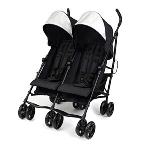 summer infant 3dlite double convenience lightweight double stroller for infant & toddler with aluminum frame, two large seats with individual recline, extra large storage basket, black