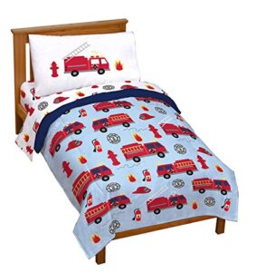 trend collector go fire truck go 4 piece toddler bed set includes comforter & sheet set super soft fade resistant microfiber bedding