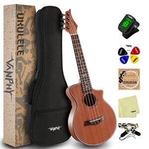 vanphy tenor ukulele for beginner, hawaiian ukelele 26 inch professional, wooden sapele uke for starter, tenor ukulele bundle kit with gig bag tuner string strap (tenor)
