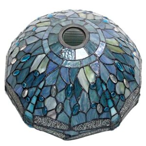 werfactory tiffany lamp shade replacement 12x6 inch sea blue stained glass dragonfly lampshade only 1 5/8 inch fitter opening for arched floor lamp, torchiere lamp, pendant light s147 series