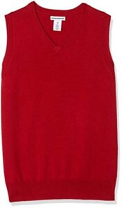 amazon essentials boys' uniform cotton v neck sweater vest, red, medium