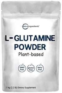 l glutamine powder gut health, 1kg (2.2 pounds), 100% pure, free form unflavored vegan friendly, no filler, no additives, supports muscle recovery, post workout | non gmo & gluten free