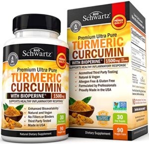 turmeric curcumin with bioperine 1500mg natural joint & healthy inflammatory support with 95% standardized curcuminoids for potency & absorption non gmo, gluten free capsules with black pepper.