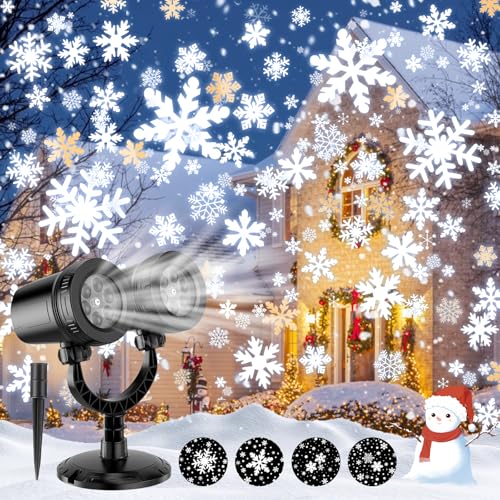 Christmas Snowflake Projector Lights, Double Head Outdoor Snowfall Projector, IP65 Waterproof Antifreezing, LED Christmas Projector Light for Xmas Wedding Party Garden Decoration