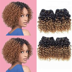 Kinky Curly Bundles Human Hair Bundles 8 inches Curly Human hair 4 Bundles 1B/30# Afro weave bundles Brazilian Virgin Human Hair 50 Gram/Bundle (8 8 8 8, 1B 30#) …