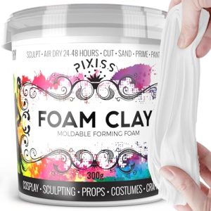 Moldable Cosplay Foam Clay (White) by Pixiss (300 Gram) Cosplay Foam Clay - High Density and Perfect for Intricate Designs | Air Dry | Great for Cutting with Knife or Rotary Tool, Sanding or Shaping